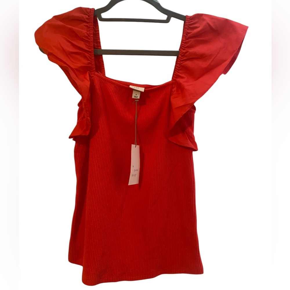 A New Day, Women's Ruffle Top, Size small, color rocker red.